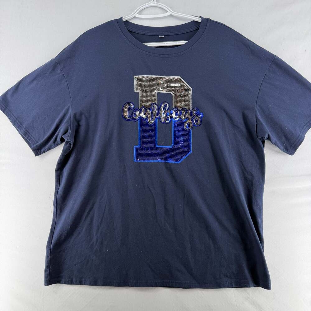 1441 Dallas Cowboys Navy Blue Sequin D and Cowboys Script T-Shirt - XL